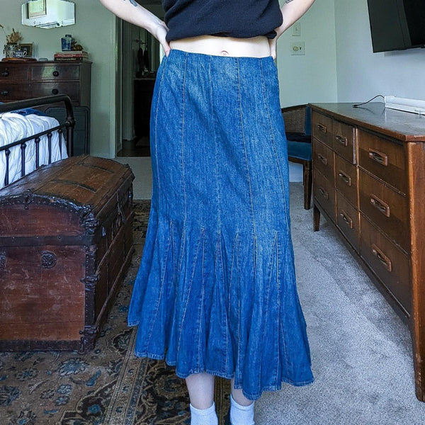 Vintage Y2K Ralph Lauren Denim Ultra Pleated Midi Skirt