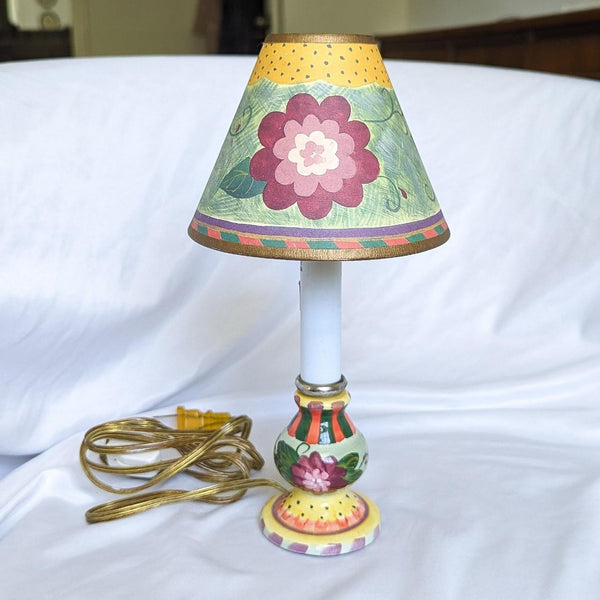 Vintage Colorful Floral Painted Mini Lamp and Matching Lampshade