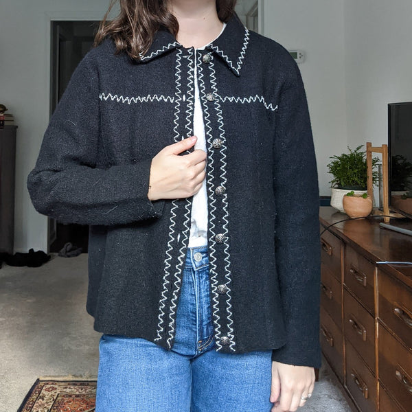 Black Wool Stitched Shirt Jacket