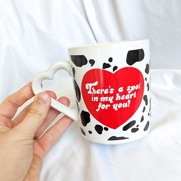 There's a Spot In My Heart For You Cow Print Heart Handle Mug
