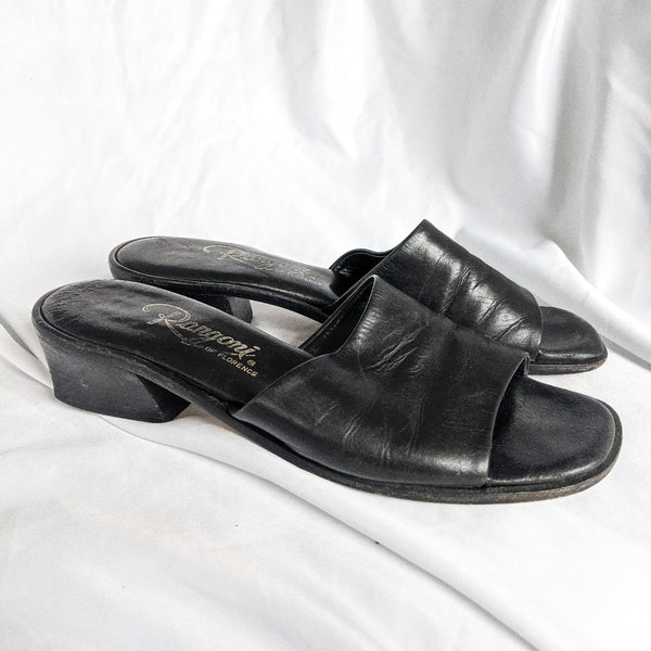 Italian Black Leather Heel Slides