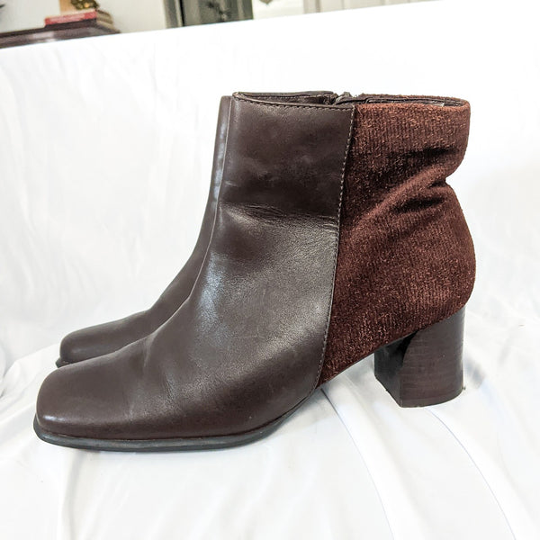 Brown Leather Corduroy Booties