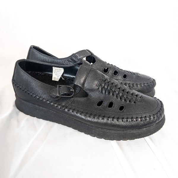Black Braided Leather Buckle Moccasins