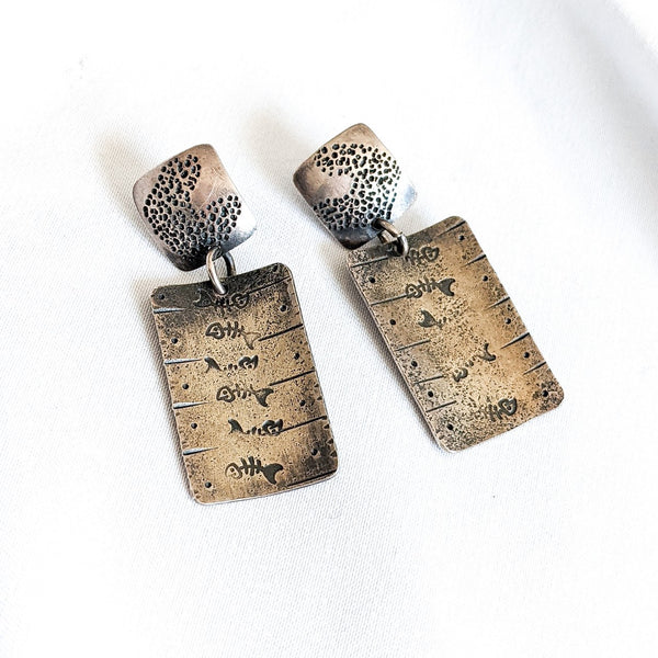 Sterling Silver Fish Etched Earrings