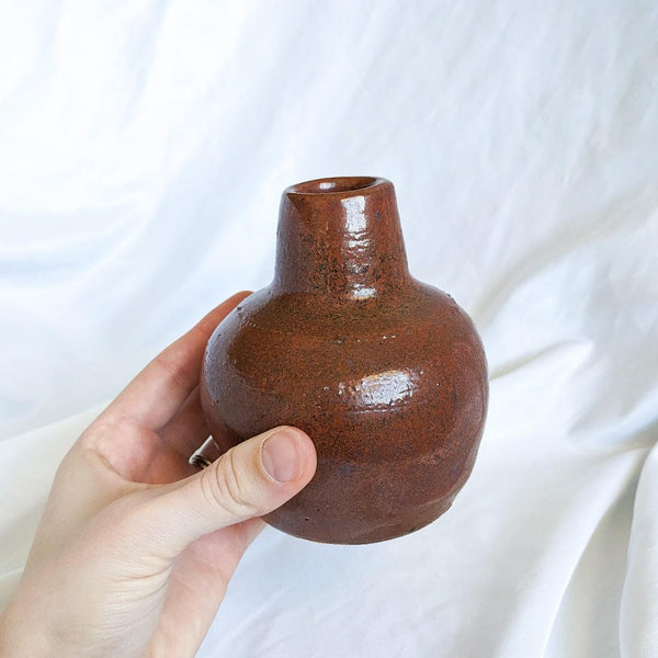 Handmade Brown Glazed Ceramic Vintage Pottery Bud Vase