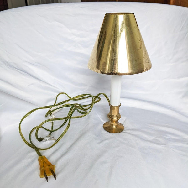 Brass Gold Shade Vintage Electric Candlestick Miniature Lamp