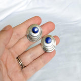 Marked 925 Sterling Silver Blue Lapis Stone Post Earrings