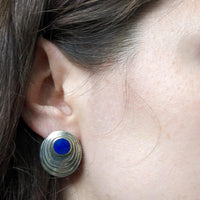 Marked 925 Sterling Silver Blue Lapis Stone Post Earrings