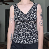 Melax Edition Vintage Y2K Black and Cream Floral Ruched Smocked Tank Top