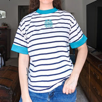 Ricki and Company Vintage Y2K Striped Embroidered Crest T-shirt