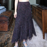 Ralph Lauren Vintage Purple Paisley 100% Silk Midi Skirt