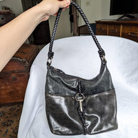 Vintage Black Leather Peck and Peck Collection Silver Clasp Detail Purse