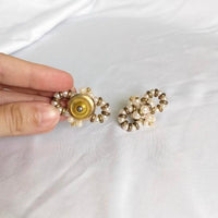 Vintage Gold Bow Knot Pearl Post Earrings