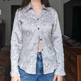 Jennifer Lloyd Vintage Metallic Silver Textured Long Sleeve Button Down Blouse