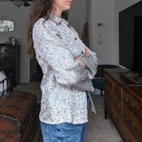 Jennifer Lloyd Vintage Metallic Silver Textured Long Sleeve Button Down Blouse