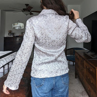Jennifer Lloyd Vintage Metallic Silver Textured Long Sleeve Button Down Blouse