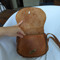 Vintage Tooled Leather Mushroom Painted Brass Hardware Crossbody Bag