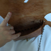 Vintage Tooled Leather Mushroom Painted Brass Hardware Crossbody Bag