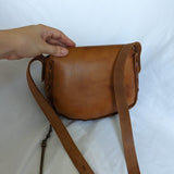 Vintage Tooled Leather Mushroom Painted Brass Hardware Crossbody Bag
