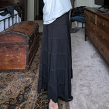 Vintage Tiered Black Maxi Skirt