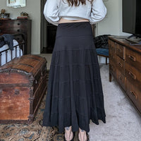 Vintage Tiered Black Maxi Skirt