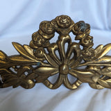 Vintage Solid Brass Pediment Wall Art Topper Floral Roses and Ribbons