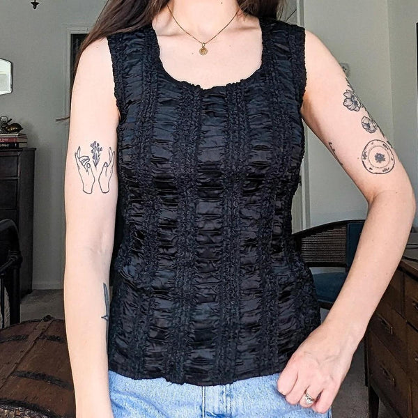 Vintage Y2K Black Corset Style Scrunchie Textured Top