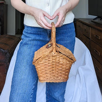 Vintage Small Wicker Picnic Basket Purse