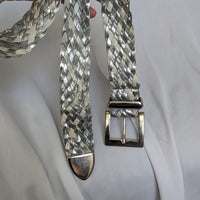 Vintage Shiny Silver Buckle Leather Braided Belt