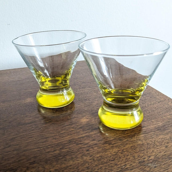 Vintage Pair Lemon Drop Stemless Martini Cocktail Drinkware Glasses