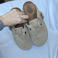 Time & Tru Tan Suede Slip On Clogs