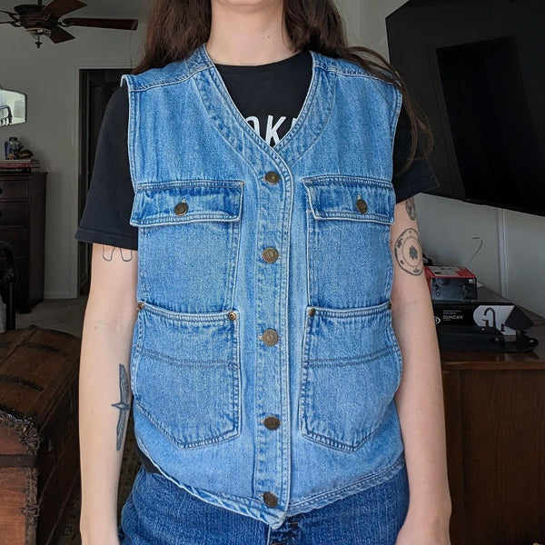 Vintage Denim Chore Fisherman Style Vest