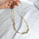 Elongated Faux Pearl Rainbow Bead Necklace