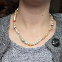 Elongated Faux Pearl Rainbow Bead Necklace