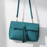 Anthropologie Dreia Teal Leather Tassel Envelope Crossbody Bag by Street Level