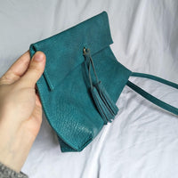 Anthropologie Dreia Teal Leather Tassel Envelope Crossbody Bag by Street Level