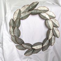 Large Silver Galvanized Metal Laurel Wreath