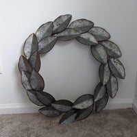 Large Silver Galvanized Metal Laurel Wreath