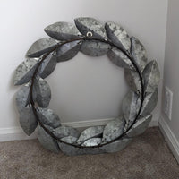 Large Silver Galvanized Metal Laurel Wreath