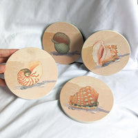 Set of 4 Vintage Ceramic Shell Circular Art