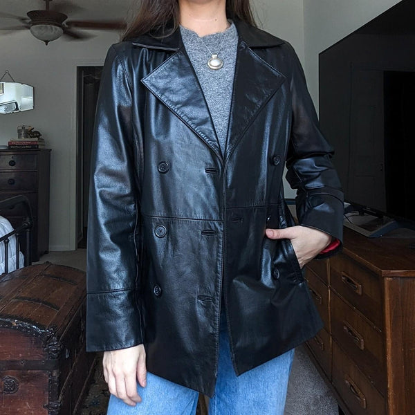 Vintage Murano Black Leather Double Breasted Jacket