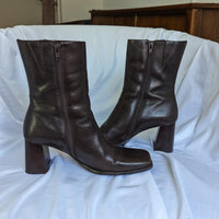 Vintage Y2K Maripé Chocolate Brown Leather Square Toe Heeled Boots