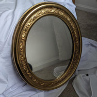 Vintage Gold Tone Floral Ornate Oval Hanging Wall Mirror