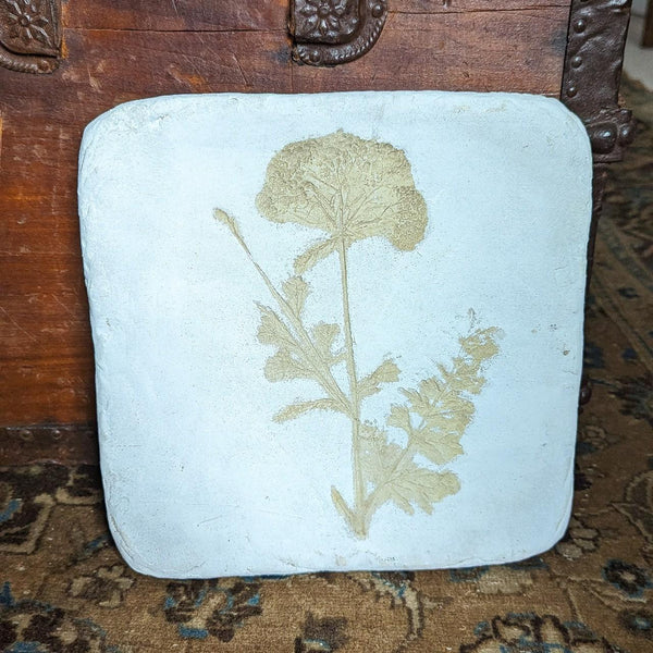 Vintage Handmade Ceramic Flower Botanical Imprint Wall Art Sculpture