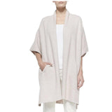 Eileen Fisher Oatmeal Cotton Blend Sleeve Knit Cardigan Sweater Cape