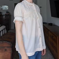 Vintage Satin Baby Pink Embroidered Lace Accent Night Shirt