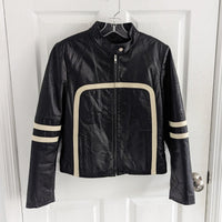 RARE Wilson's Leather Maxima Black & White Moto Racer Cafe Leather Jacket