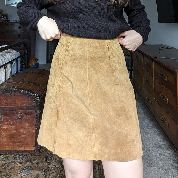 Vintage Y2K Tan 100% Leather Mini Skirt