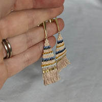 Handmade Artisan Beaded Tassel Gold Accent Dangle Post Earrings