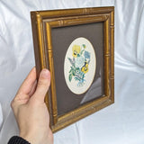 Vintage Bamboo Gold Frame Oval Matted Framed Floral Print Hanging Wall Art